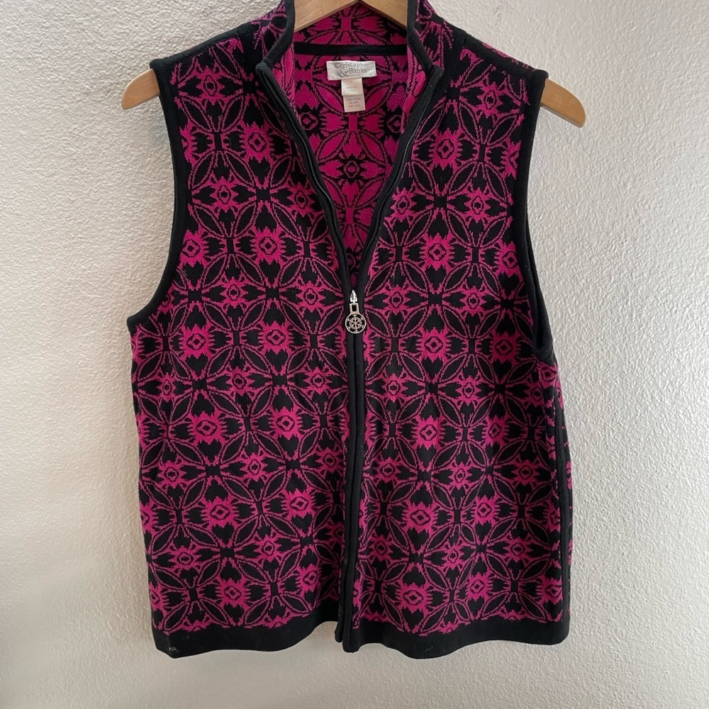 Christopher & Banks 100% Cotton Pink Snowflake Fair Isle Design Size L.